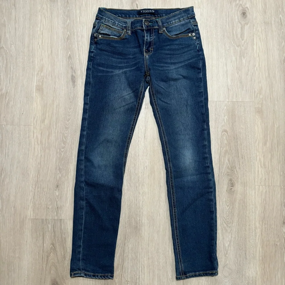 Kids Vigoss Girls Dark Wash Blue Straight Leg Denim Jeans Size 12 L